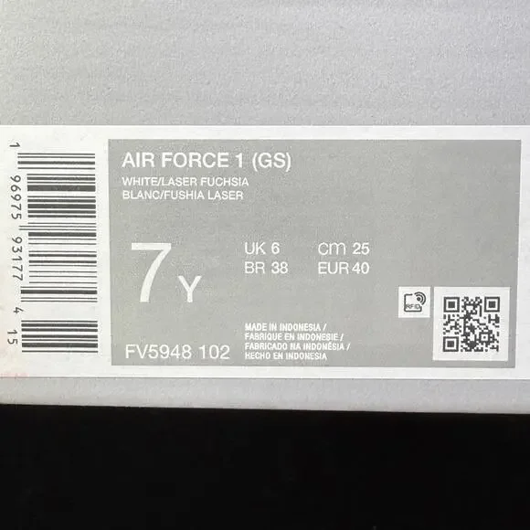 Nike Air Force 1 White/Laser Fuchsia (FV5948 102) Big Kid's 7Y Women’s 8.5 - Picture 8 of 10